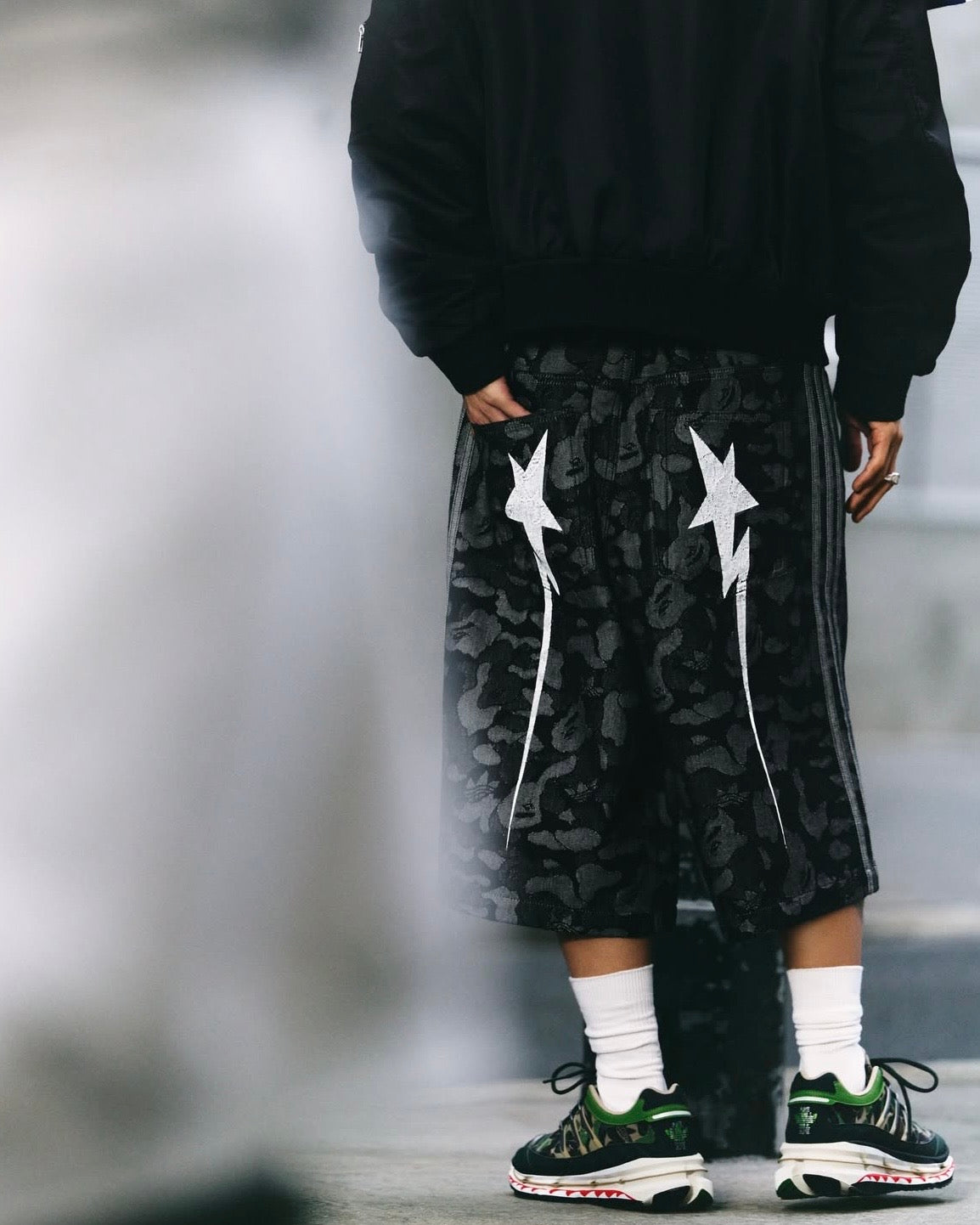 BAPE Adidas Camo Jacquard Shark Denim Shorts 牛仔七分短褲