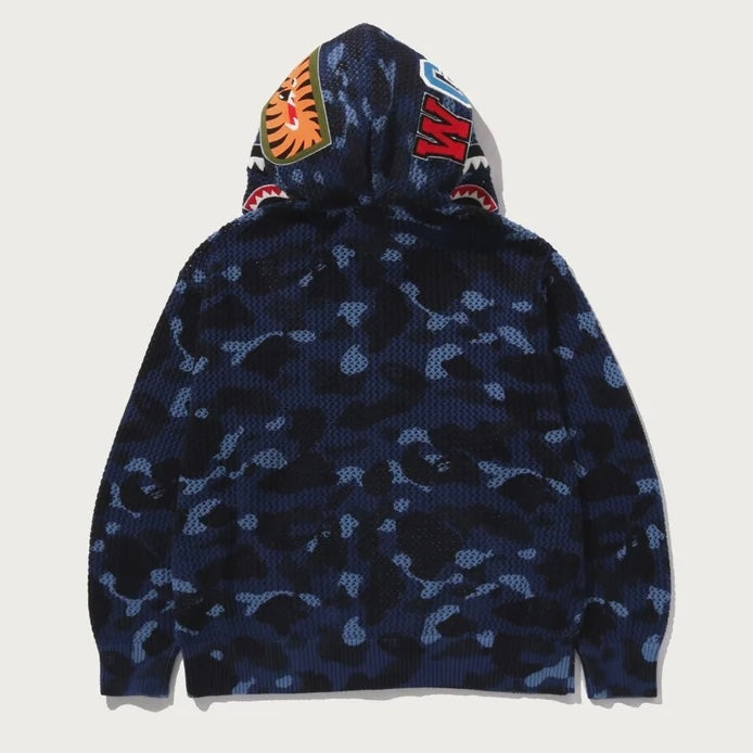 BAPE ABC Camo Crochet Relaxed Fit Shark Full Zip Hoodie 編織鯊魚外套