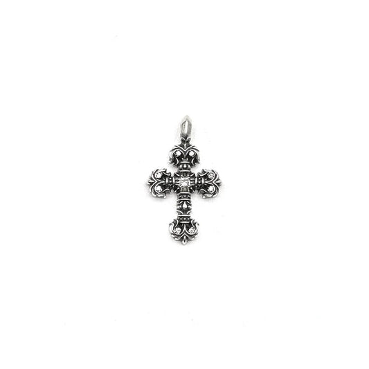 Chrome Hearts Silver Diamonds Filigree Cross Necklace Charm 9鑽火焰十字