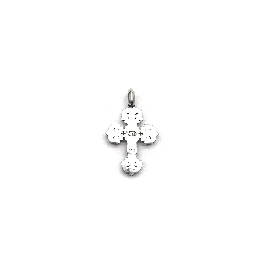 Chrome Hearts Silver Diamonds Filigree Cross Necklace Charm 9鑽火焰十字