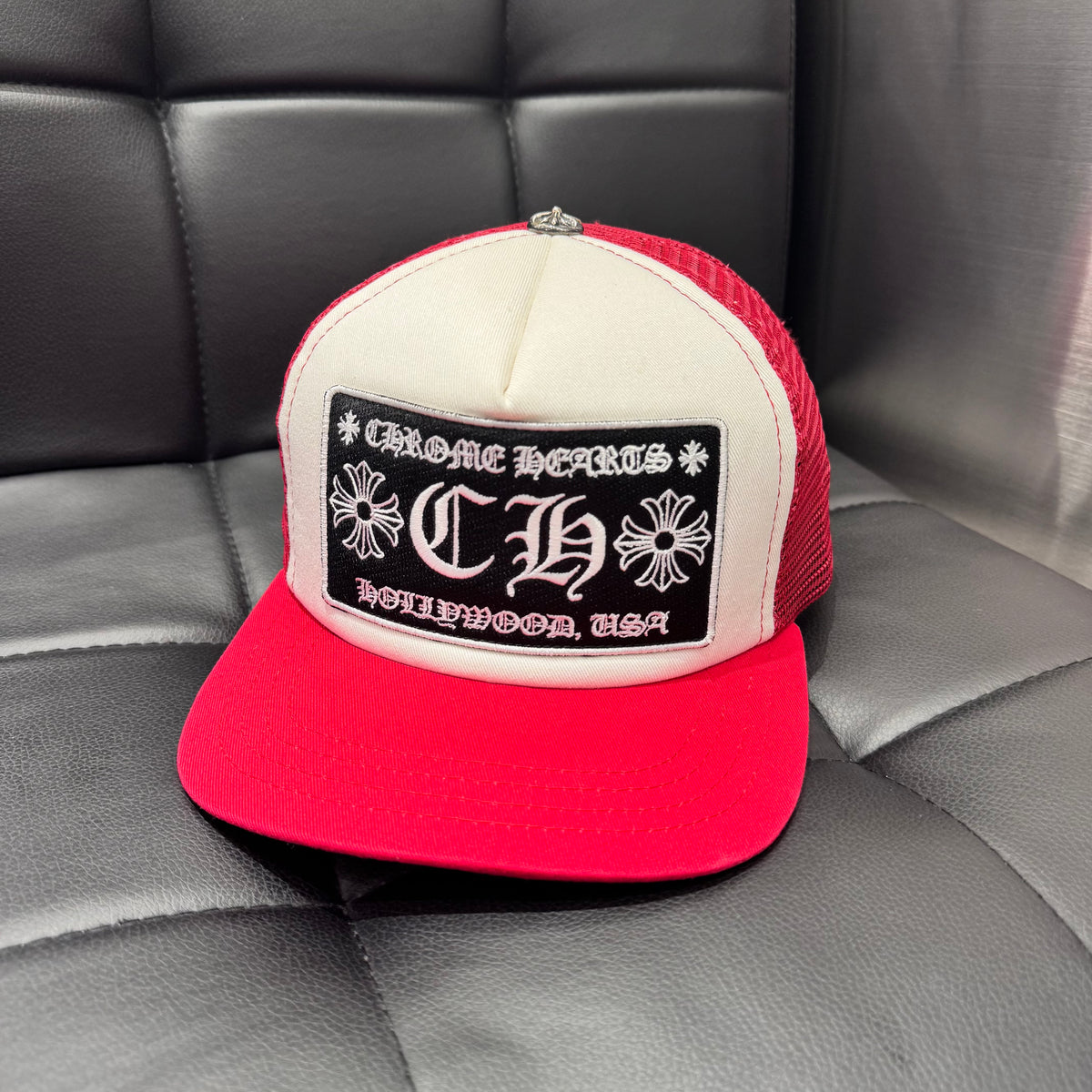 Chrome Hearts Red CH Hollywood Patch Trucker Hat 棒球帽
