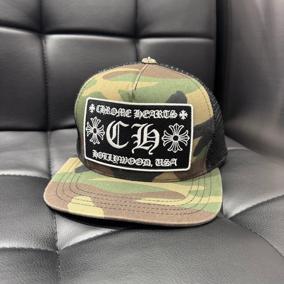 Chrome Hearts Camo/Black CH Hollywood Patch Trucker Hat 棒球帽