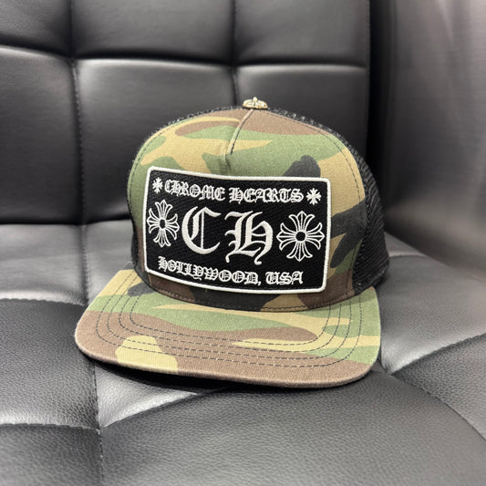 Chrome Hearts Camo/Black CH Hollywood Patch Trucker Hat 棒球帽