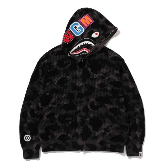 BAPE ABC Camo Crochet Relaxed Fit Shark Full Zip Hoodie 編織鯊魚外套