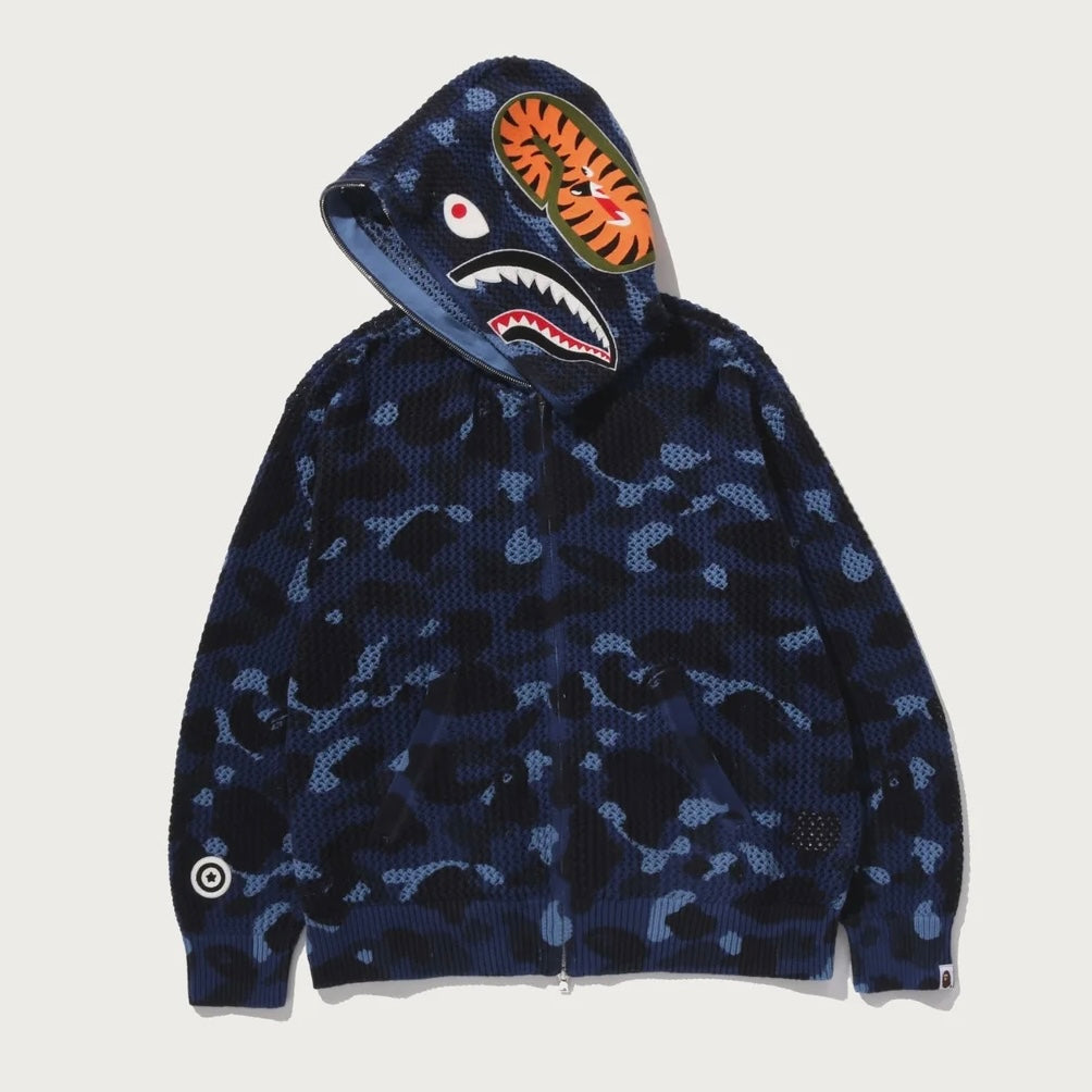 BAPE ABC Camo Crochet Relaxed Fit Shark Full Zip Hoodie 編織鯊魚外套
