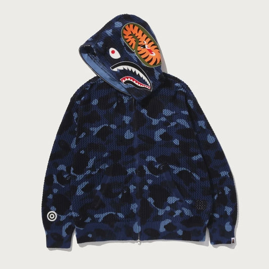 BAPE ABC Camo Crochet Relaxed Fit Shark Full Zip Hoodie 編織鯊魚外套