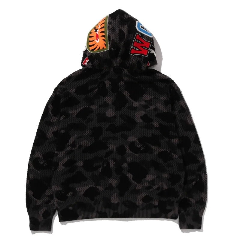BAPE ABC Camo Crochet Relaxed Fit Shark Full Zip Hoodie 編織鯊魚外套
