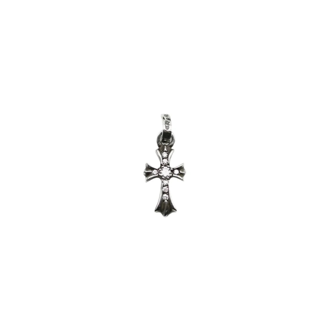Chrome Hearts Silver Diamonds Babyfat Cross Charm Pendant 白鑽十字 吊墜