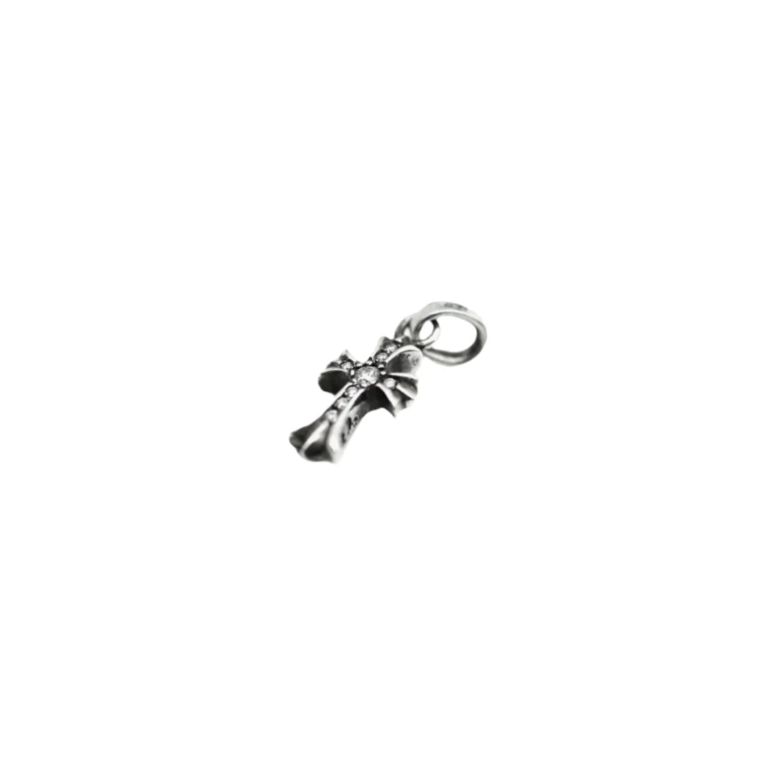 Chrome Hearts Silver Diamonds Babyfat Cross Charm Pendant 白鑽十字 吊墜