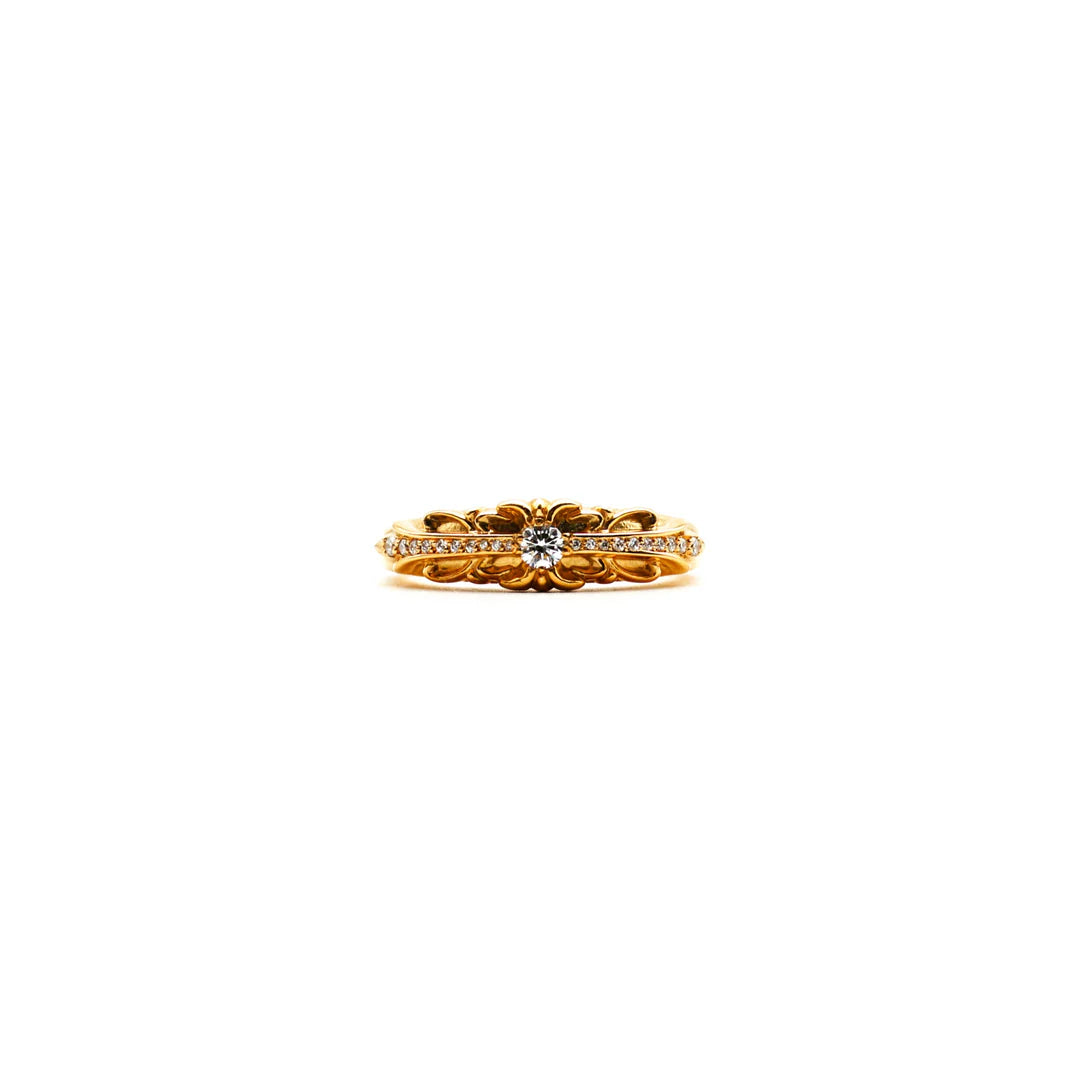 Chrome Hearts 22K Gold Diamonds Baby Floral Cross Ring 戒指