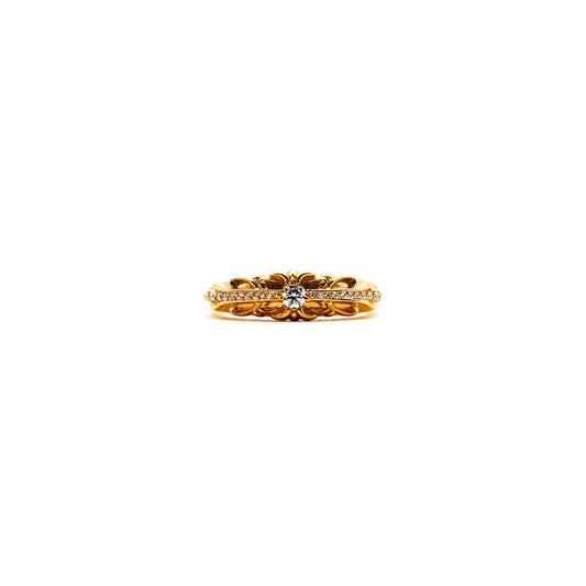 Chrome Hearts 22K Gold Diamonds Baby Floral Cross Ring 戒指