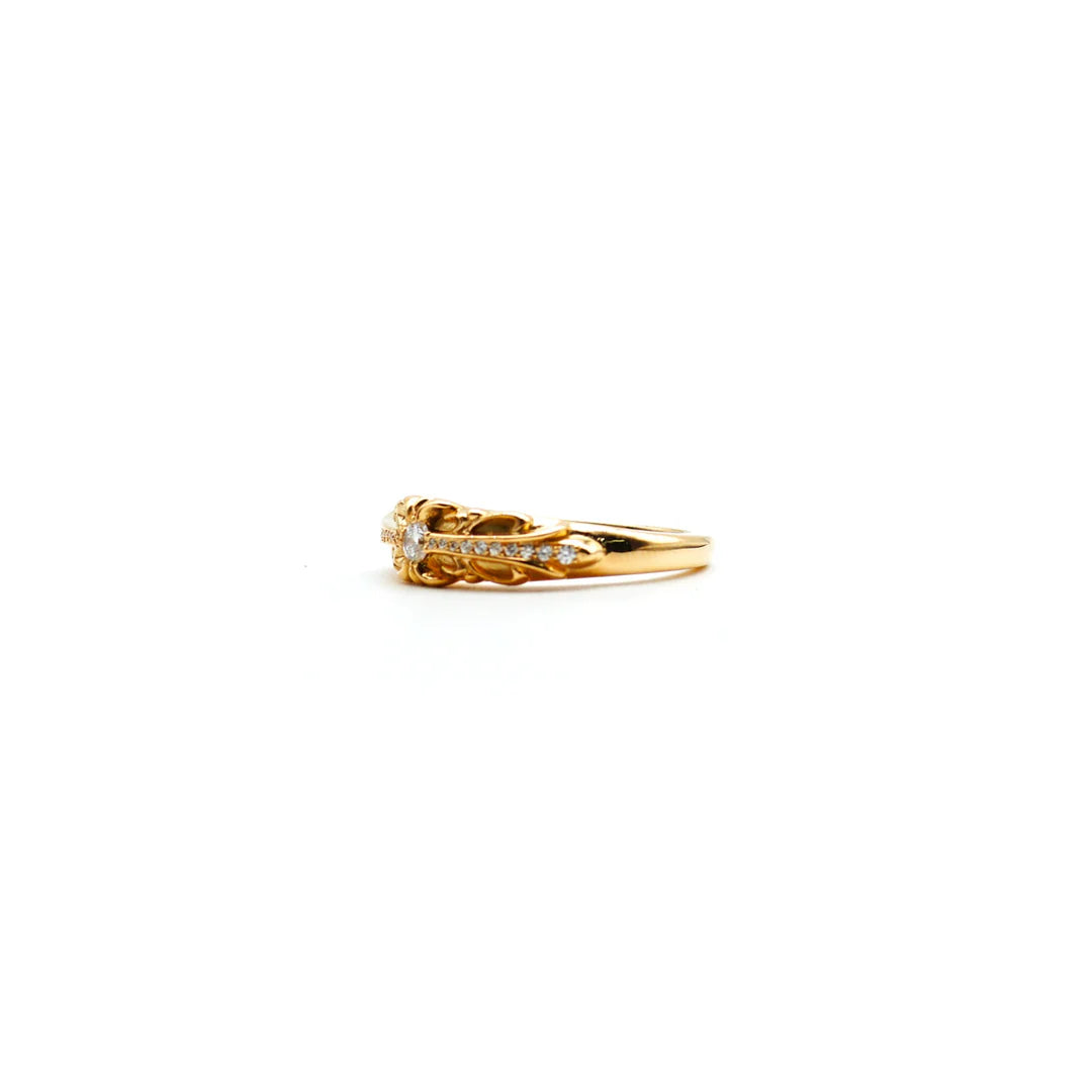 Chrome Hearts 22K Gold Diamonds Baby Floral Cross Ring 戒指