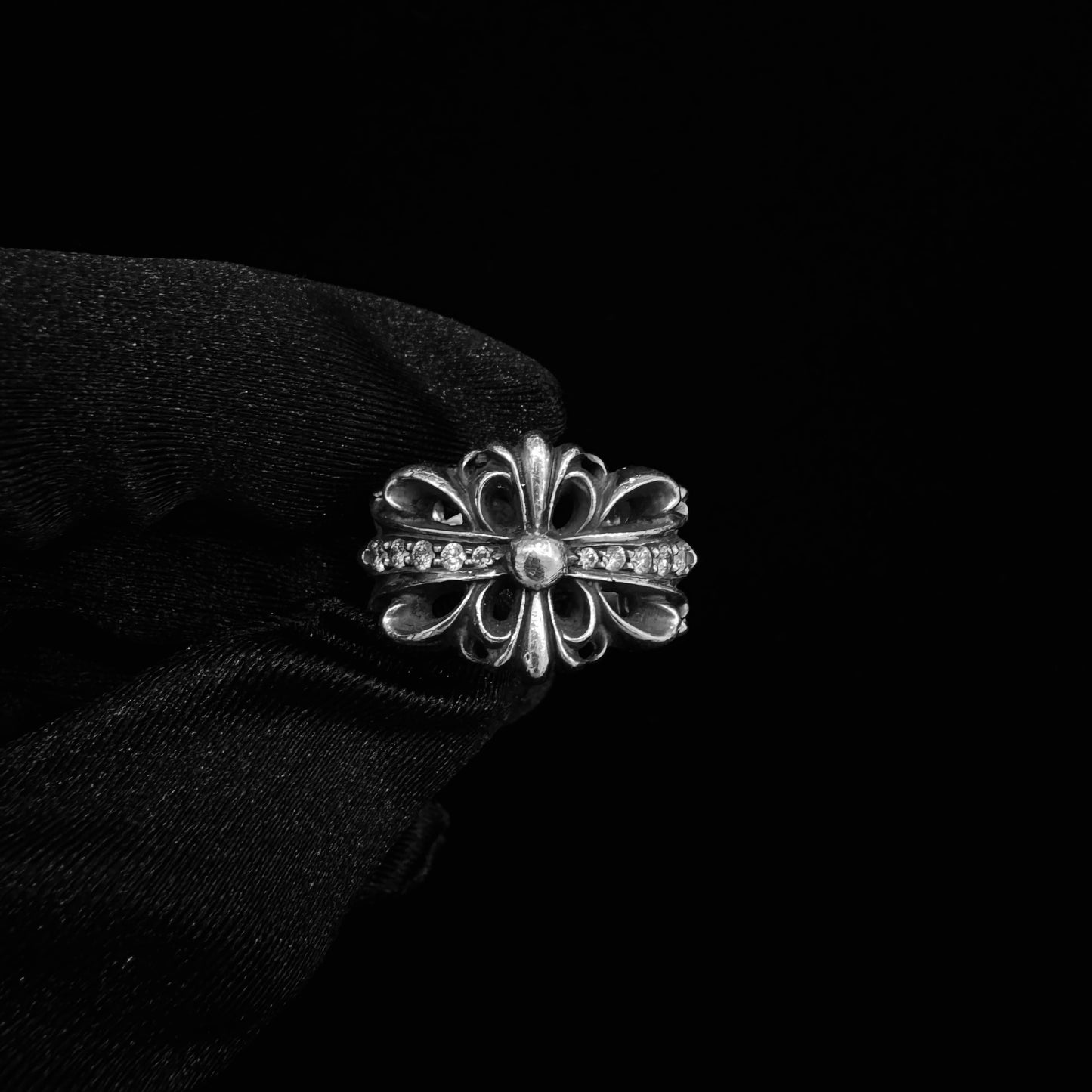 Chrome hearts Diamonds Floral Open Cross Ring 戒指