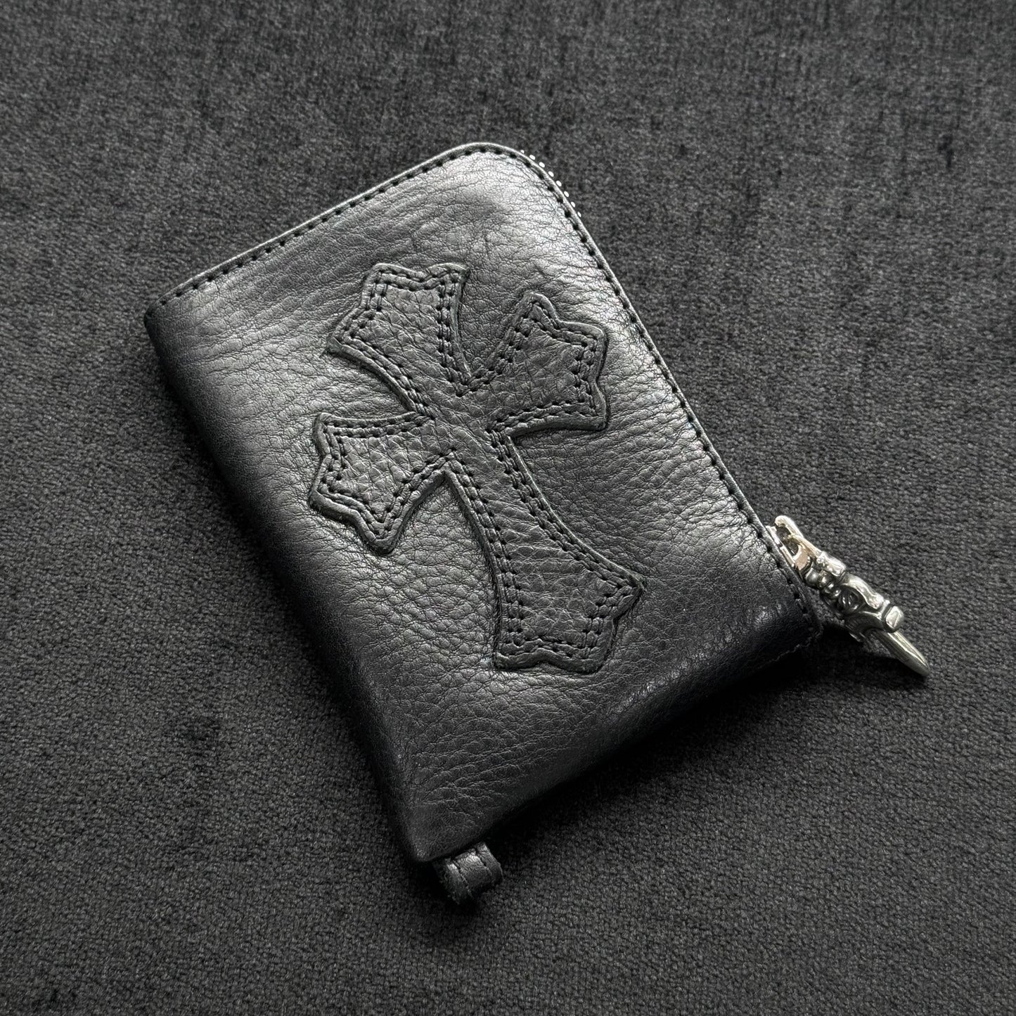 Chrome Hearts 十字 皮標 925銀 匕首拉鍊 零錢包