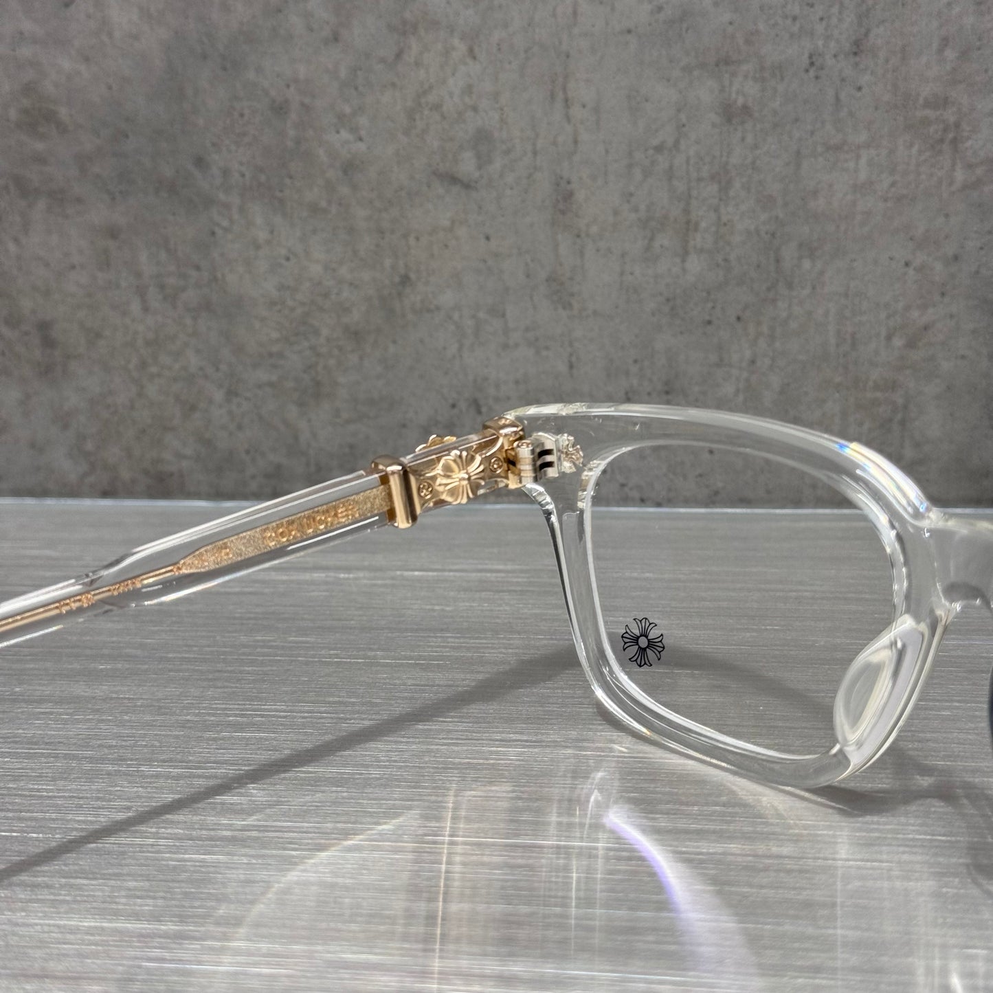 Chrome Hearts 十字花 金邊 透明 眼鏡