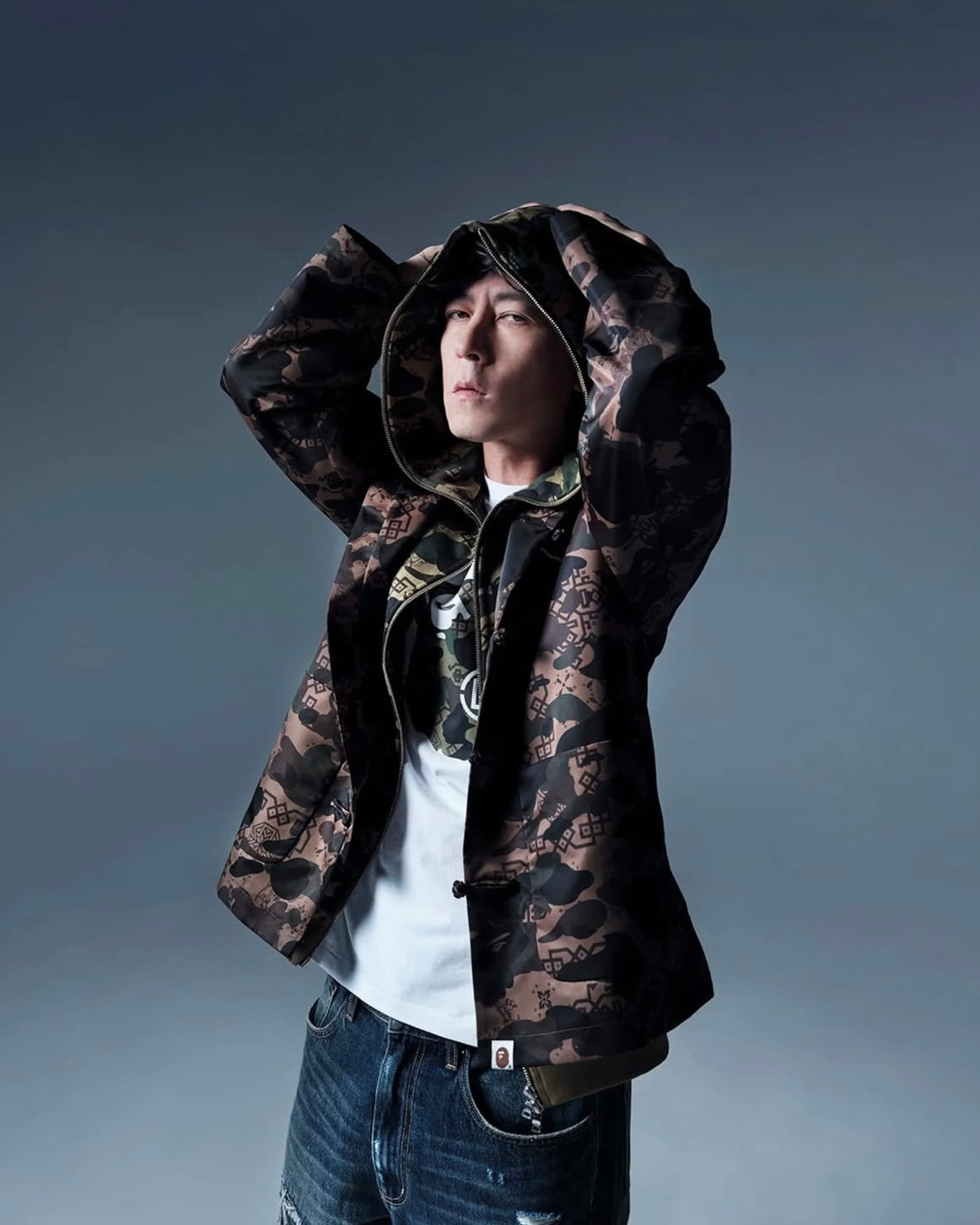 Bape CLOT Camo Shark Relaxed Zip Hoodie 鯊魚外套