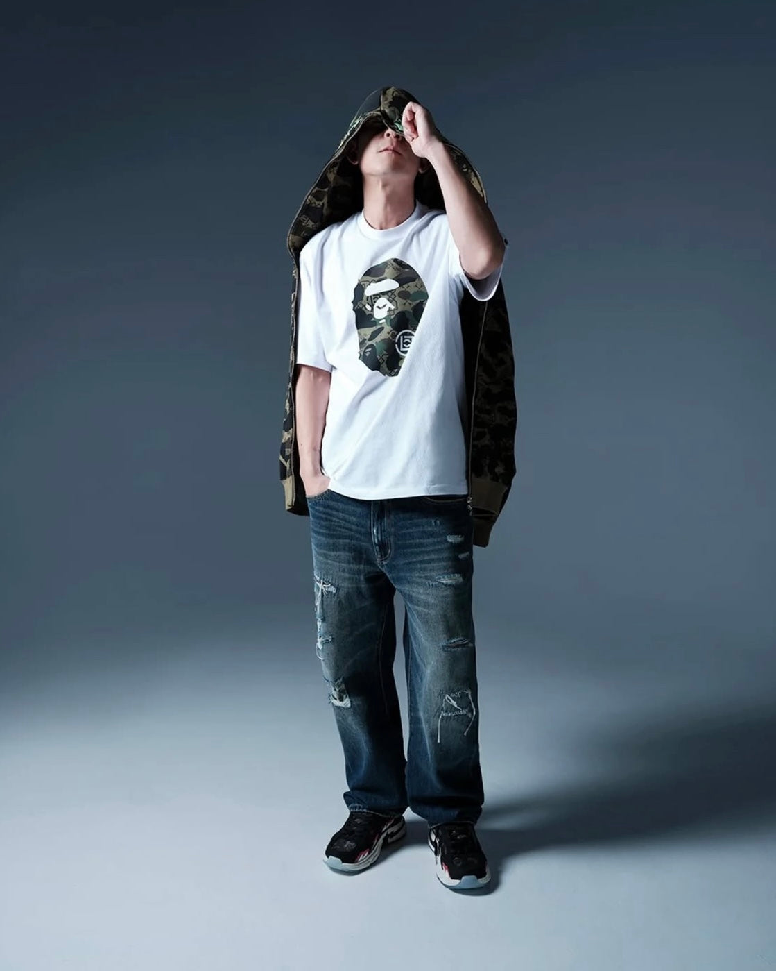 Bape CLOT Camo Big Ape Head Relaxed Tee 寬版 短T