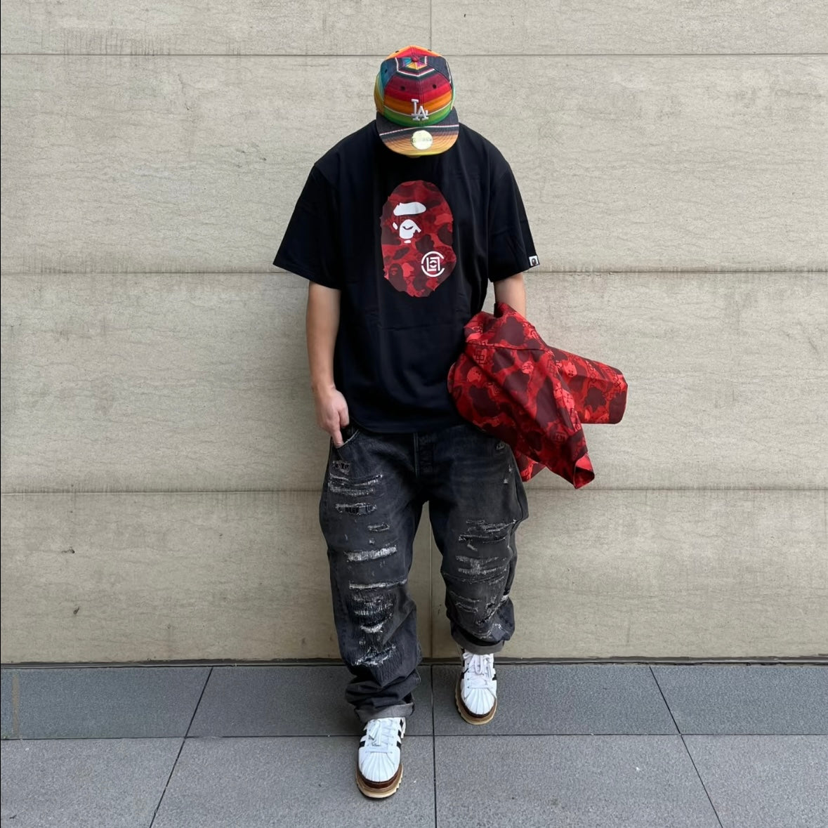 Bape CLOT Camo Big Ape Head Relaxed Tee 寬版 短T