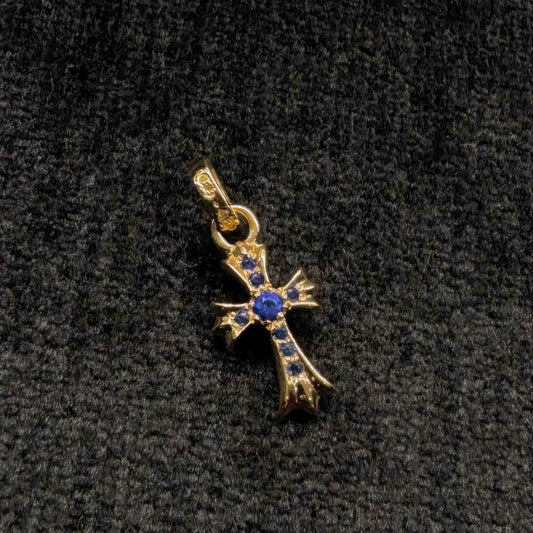 Chrome Hearts Cross 22K Gold Baby Fat 藍寶石 吊墜
