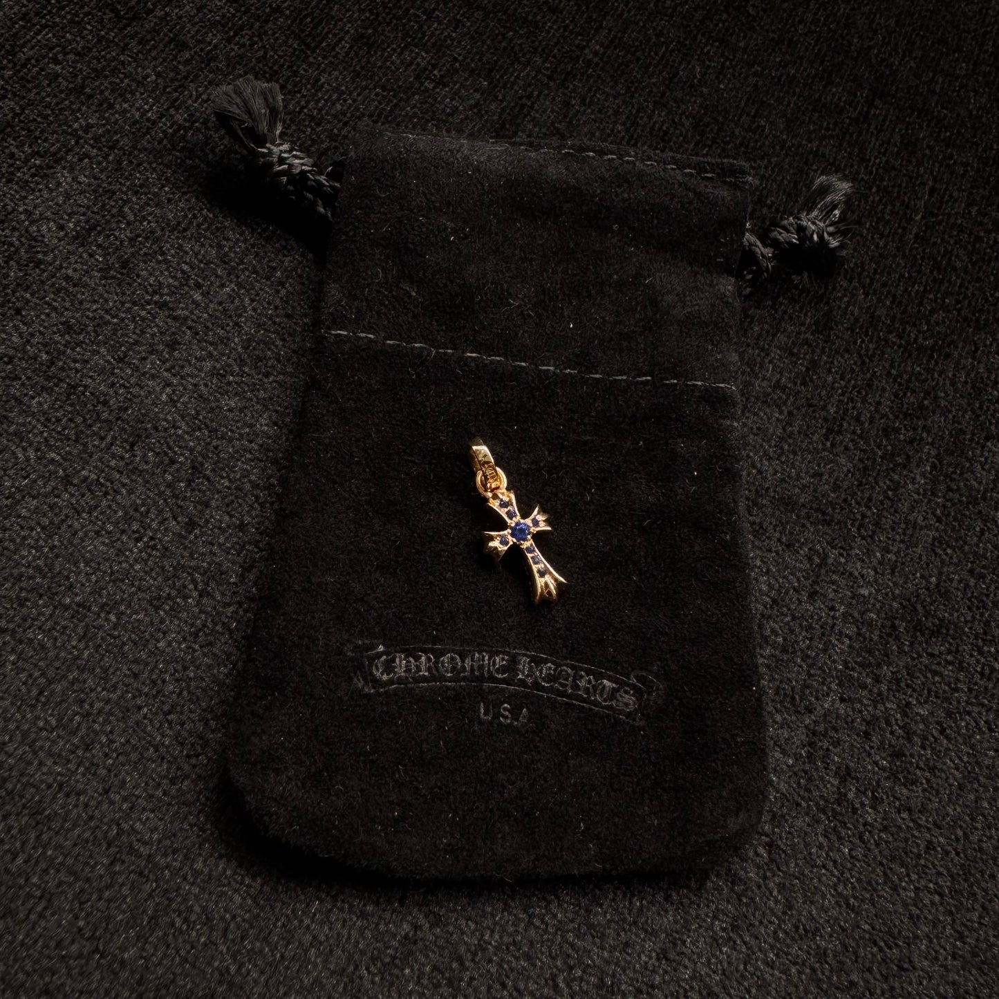 Chrome Hearts Cross 22K Gold Baby Fat 藍寶石 吊墜