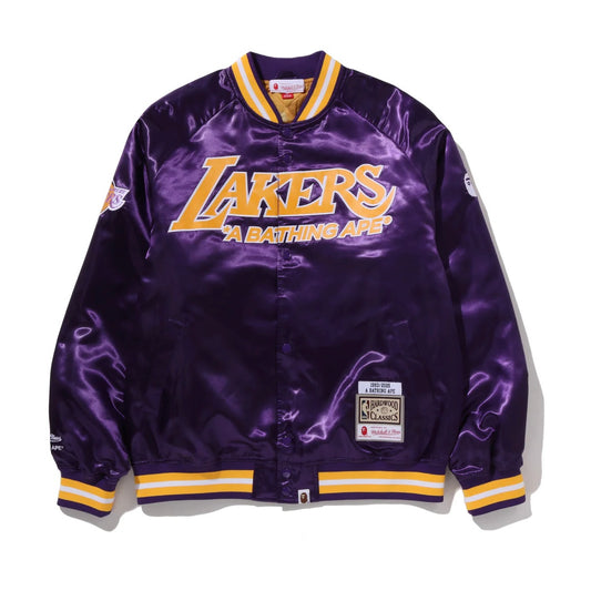 BAPE M&N NBA LA Lakers Satin Jacket 湖人 棒球外套