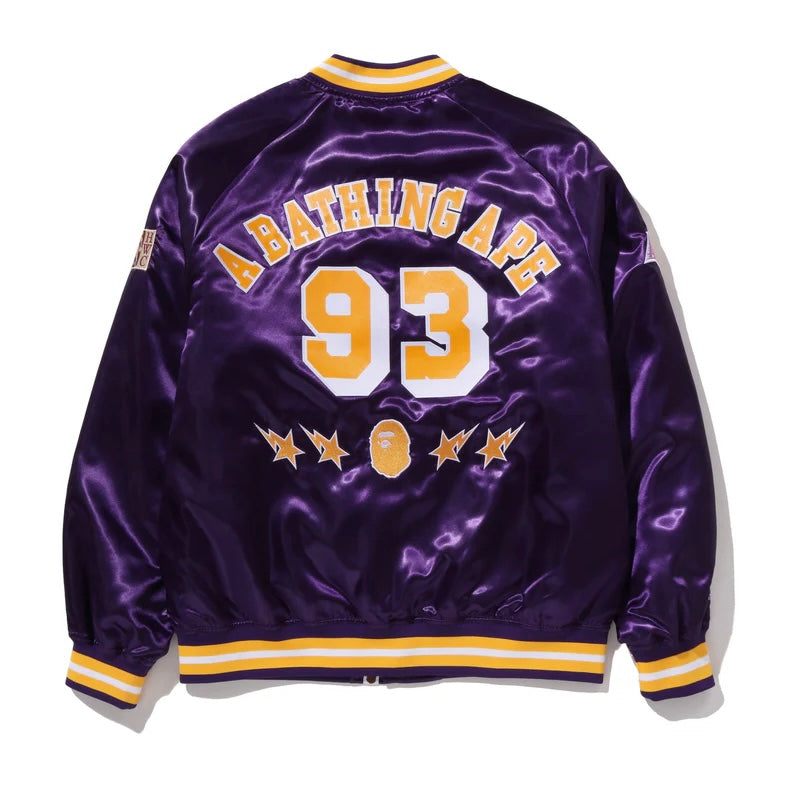 BAPE M&N NBA LA Lakers Satin Jacket 湖人 棒球外套