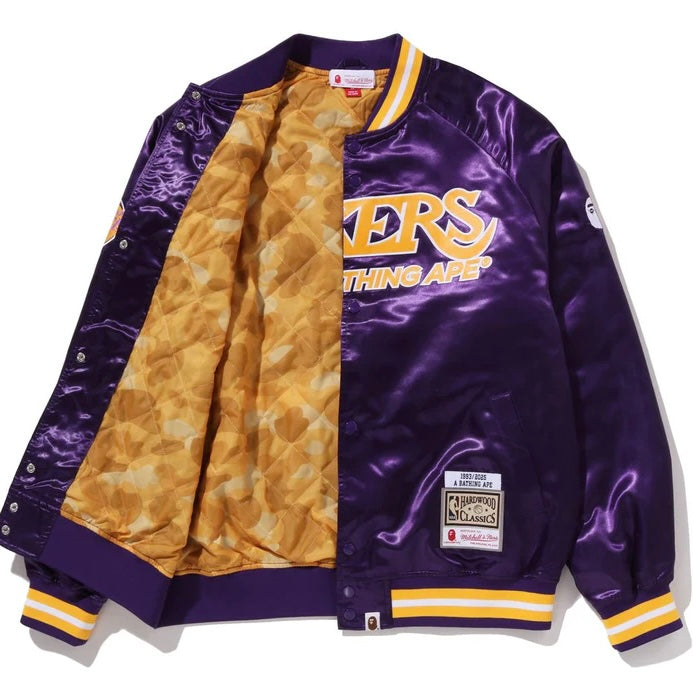 BAPE M&N NBA LA Lakers Satin Jacket 湖人 棒球外套