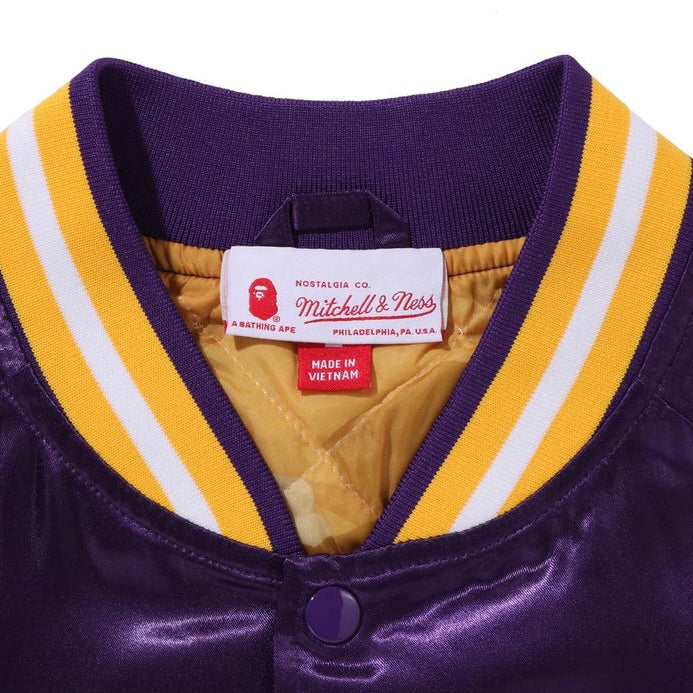 BAPE M&N NBA LA Lakers Satin Jacket 湖人 棒球外套