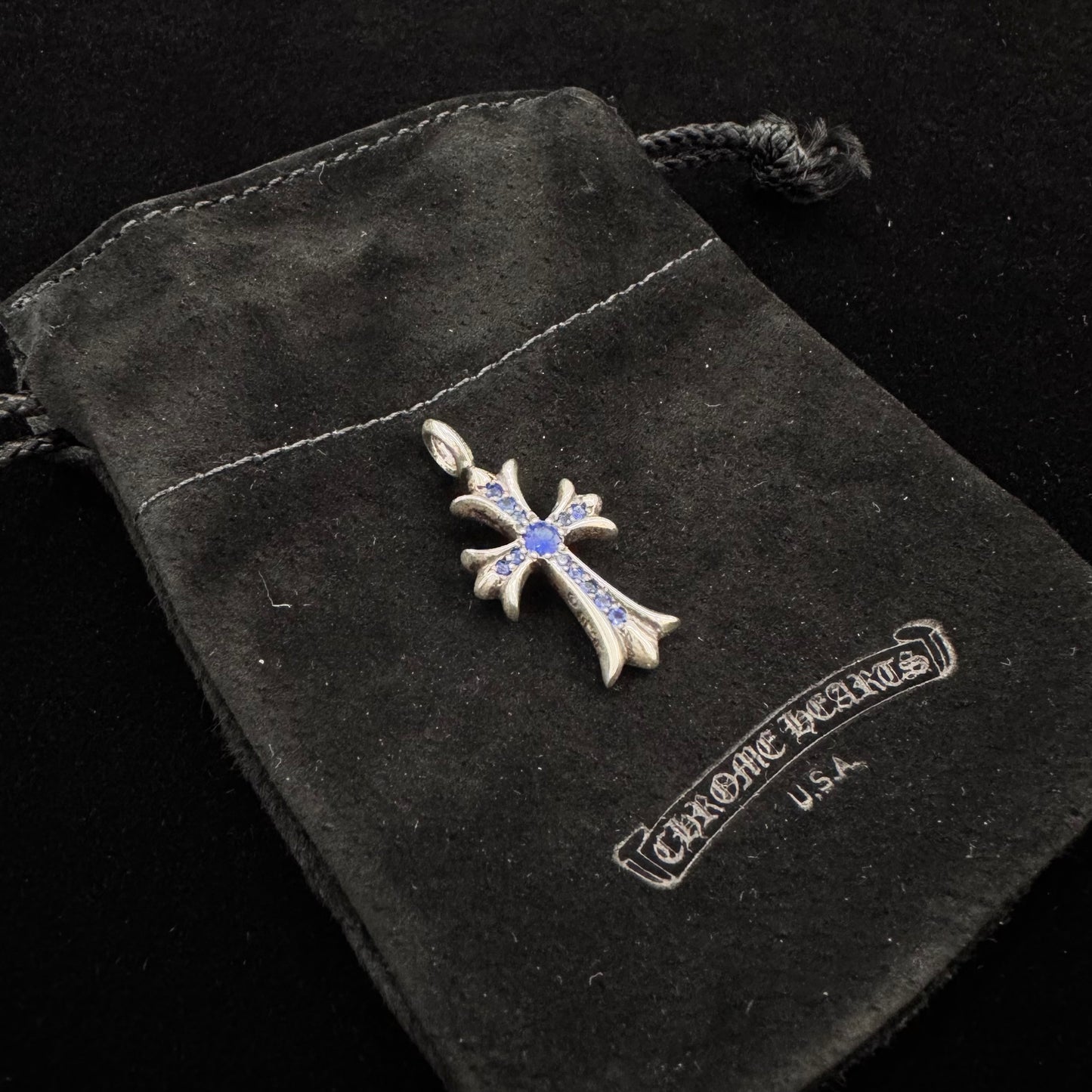 Chrome Hearts Tiny Cross Pendant Blue Diamond 藍寶石十字 吊墜