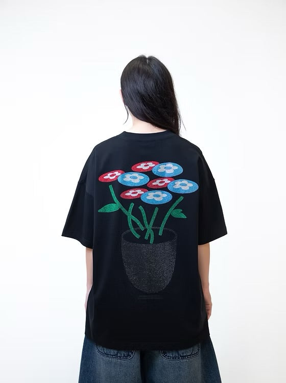 VANDYTHEPINK Classic Flower Rhinestone Tee 短T