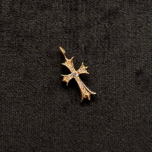 Chrome Hearts Tiny Cross 22K Gold Pendant White Diamond 白鑽十字 吊墜