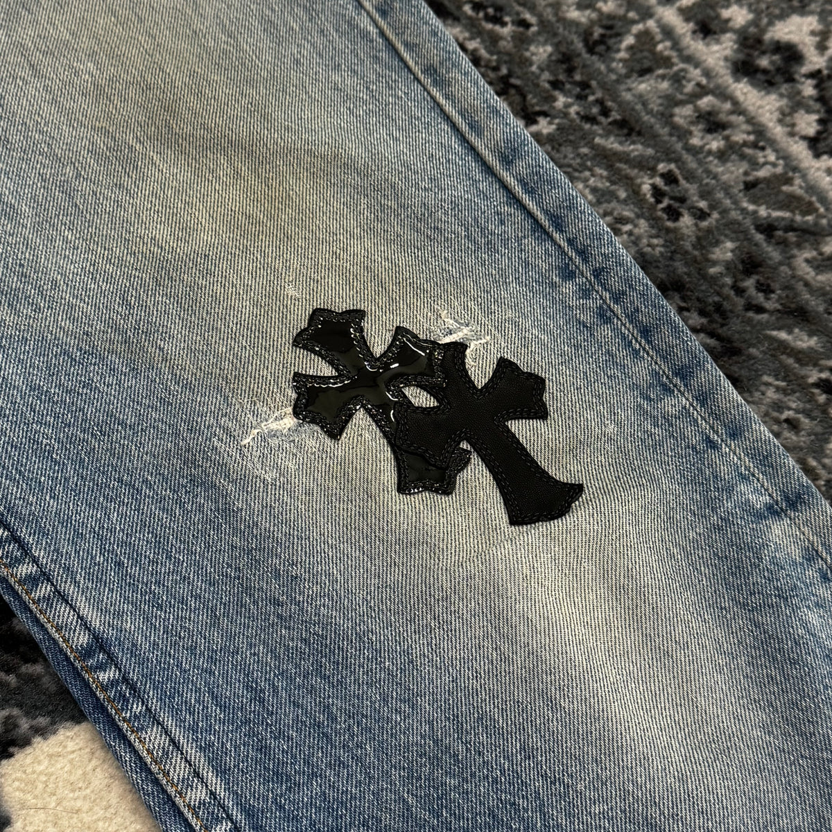 Chrome Hearts Patent Leather Cross Patch Jeans 牛仔褲