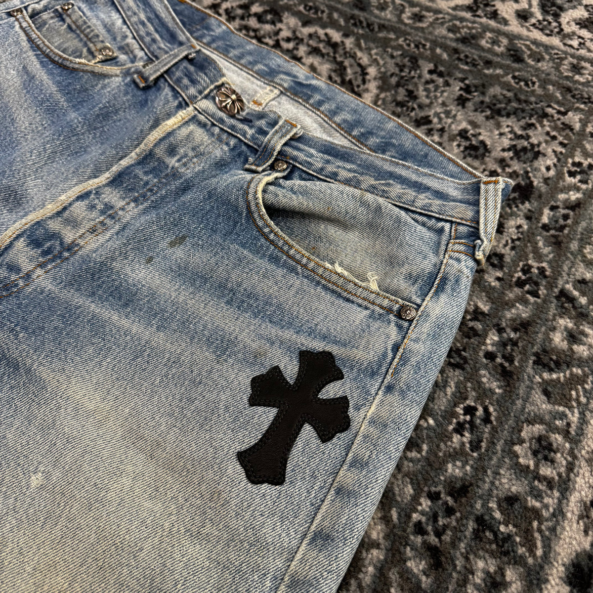 Chrome Hearts Patent Leather Cross Patch Jeans 牛仔褲