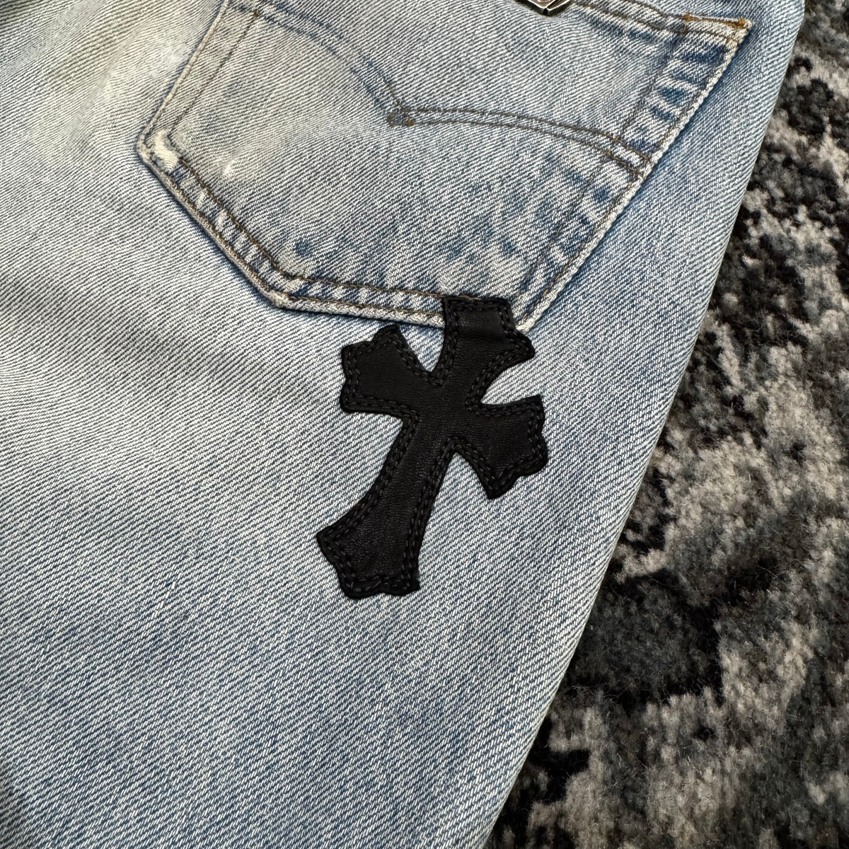 Chrome Hearts Patent Leather Cross Patch Jeans 牛仔褲