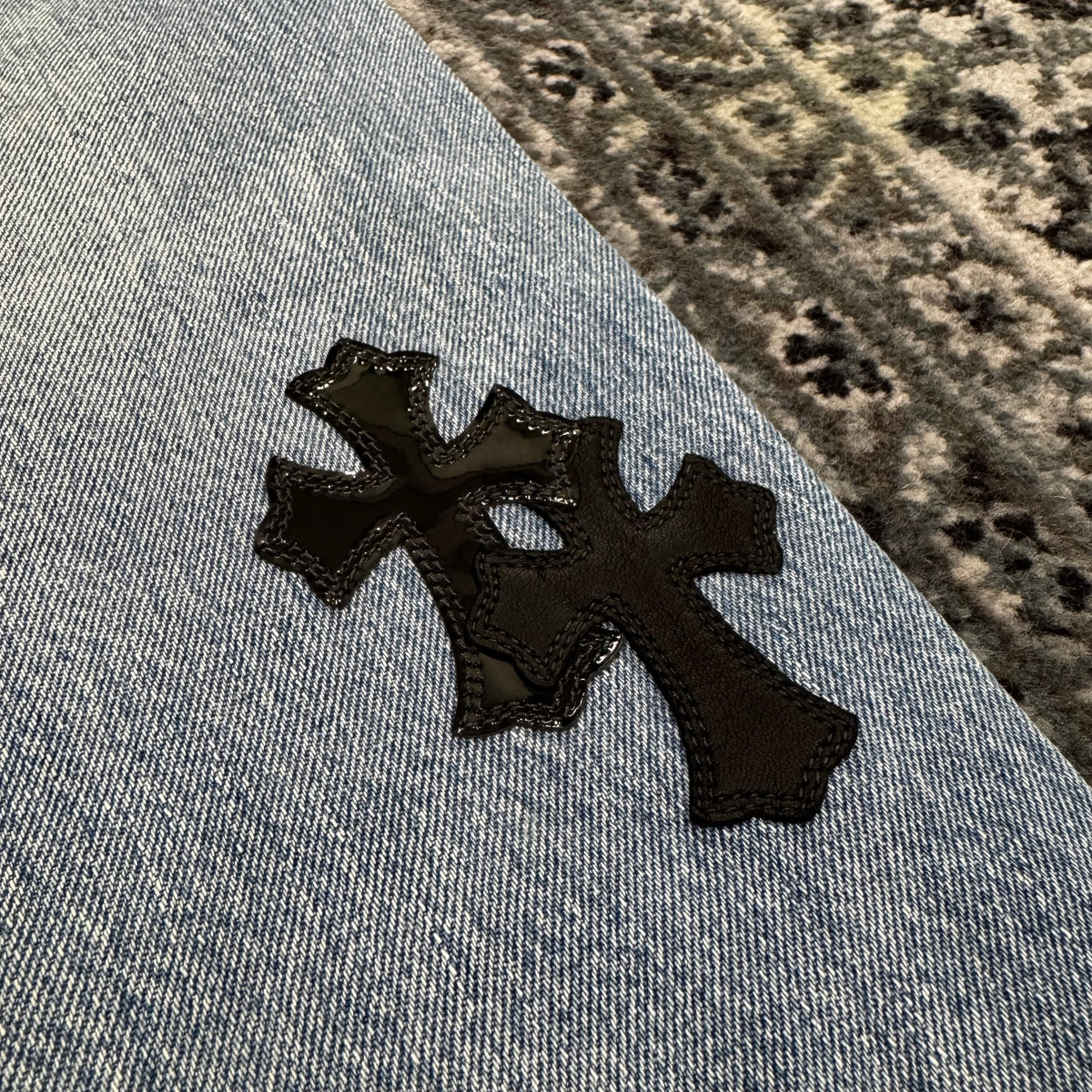 Chrome Hearts Patent Leather Cross Patch Jeans 牛仔褲