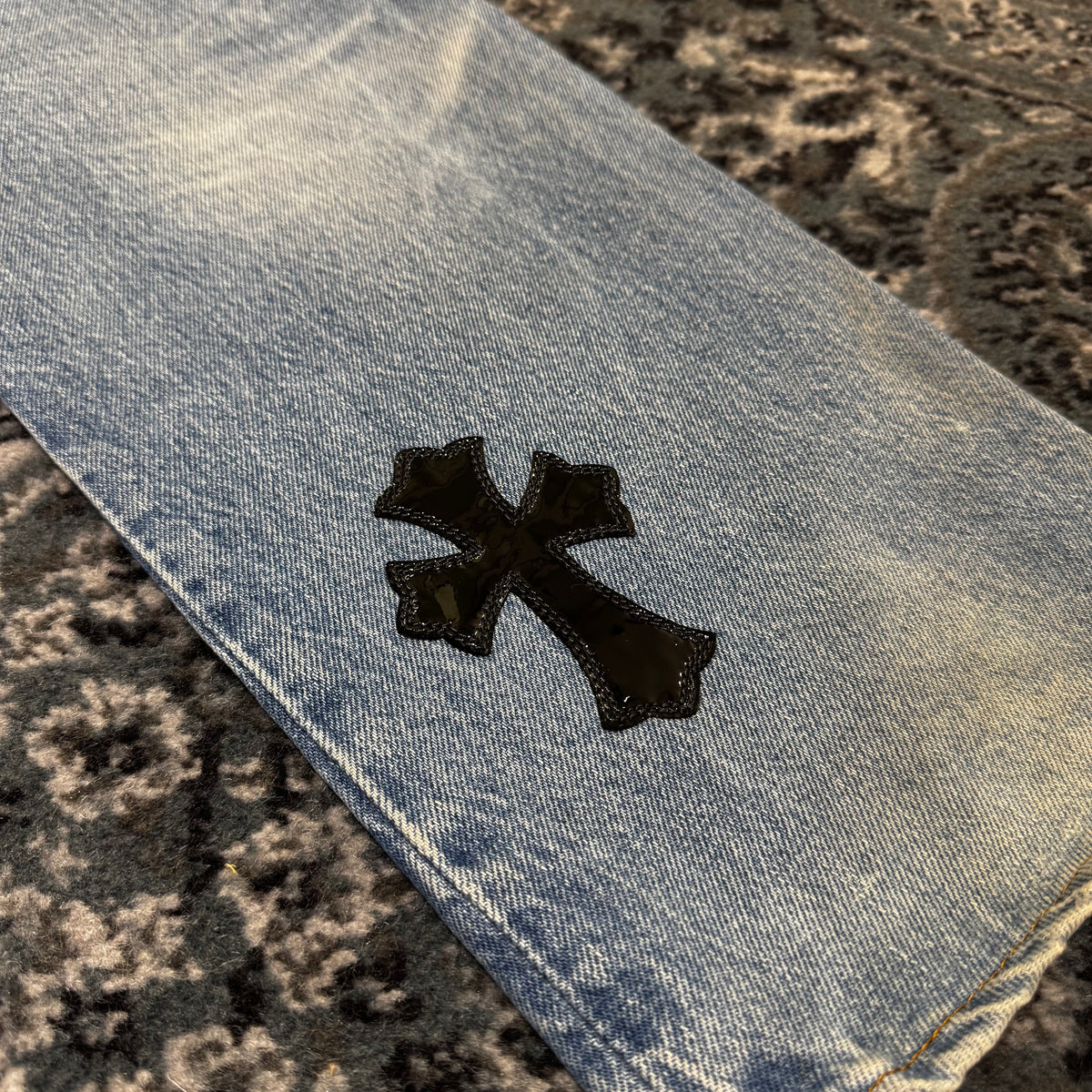 Chrome Hearts Patent Leather Cross Patch Jeans 牛仔褲