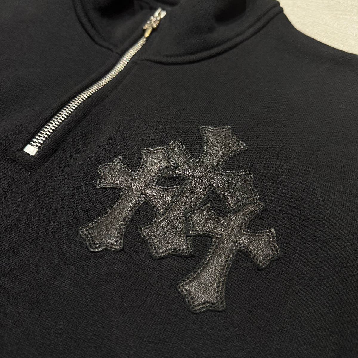 Chrome Hearts Black Triple Cross Patch Paper Jam Quarter Zip Sweater 半拉鍊衛衣