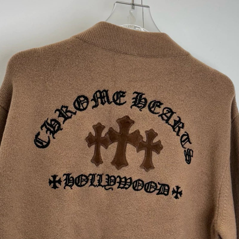 Chrome Hearts 3 CROSS Cashmere Sweater 皮標 開襟羊毛衫
