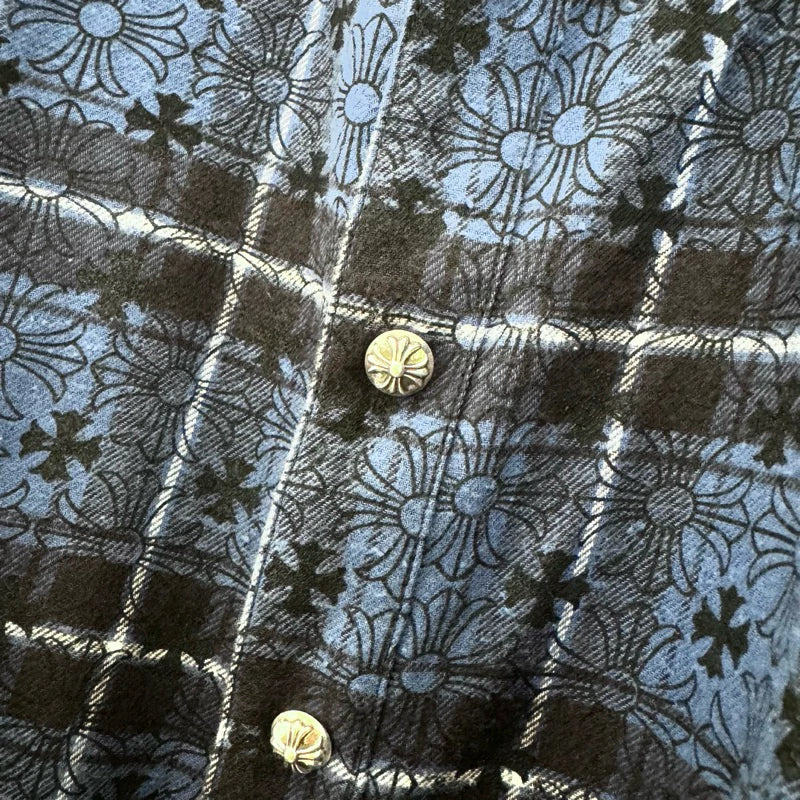 Chrome Hearts Loose Ends 十字 皮標 925銀扣 格紋 襯衫