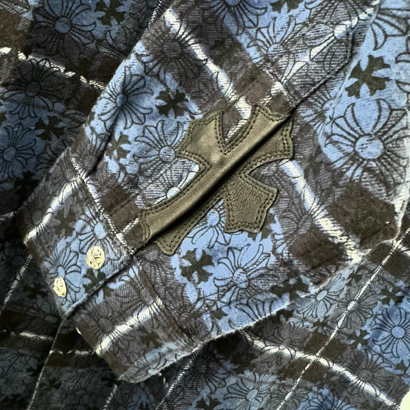 Chrome Hearts Loose Ends 十字 皮標 925銀扣 格紋 襯衫